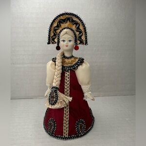 porcelain Russian Doll 6” wearing traditional Russian dress